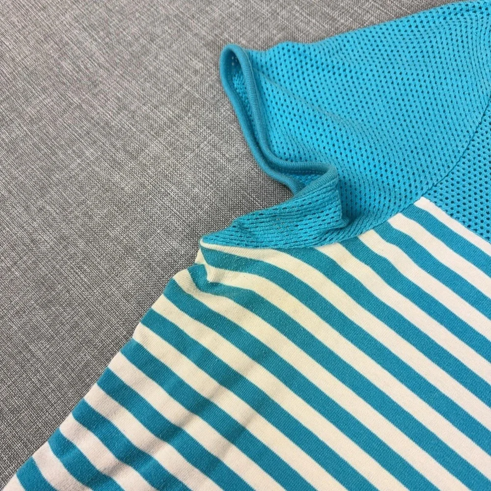 Lauren Ralph Lauren T-Shirt Womens Medium Blue Striped Mesh Active Athletic Top